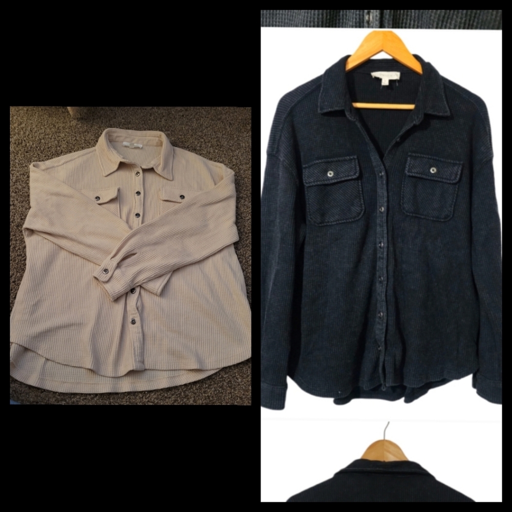 Stylish Button-Up Shirts - Cream and Black